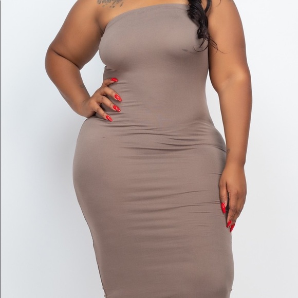 Plus Size Taupe Bodycon Tube MIDI Dress - Picture 1 of 1